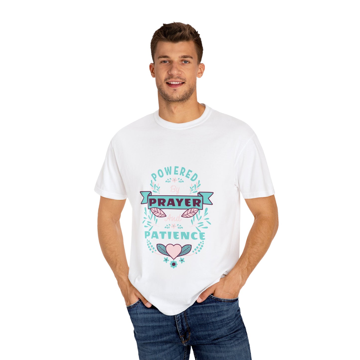 Powered by Prayer and Patience Unisex T-Shirt - Inspirational Garment-Dyed Tee