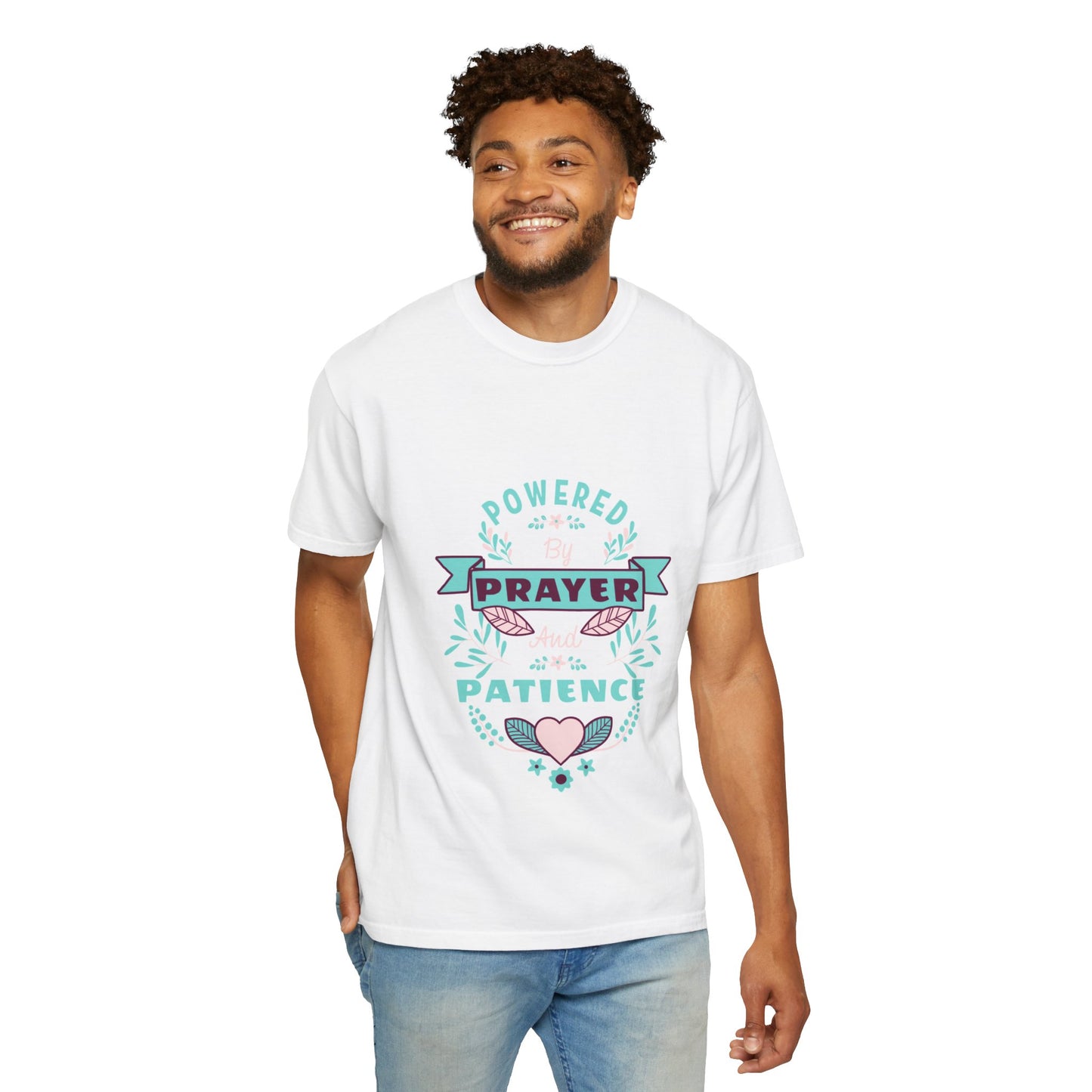 Powered by Prayer and Patience Unisex T-Shirt - Inspirational Garment-Dyed Tee
