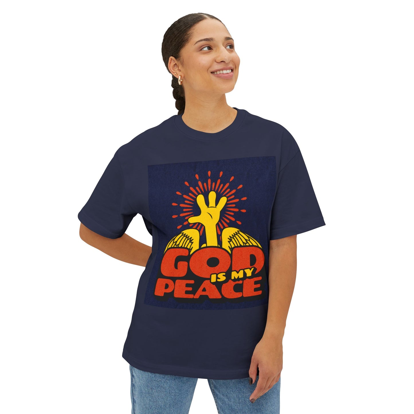 Oversized Tee - 'God is My Peace' Religious Shirt