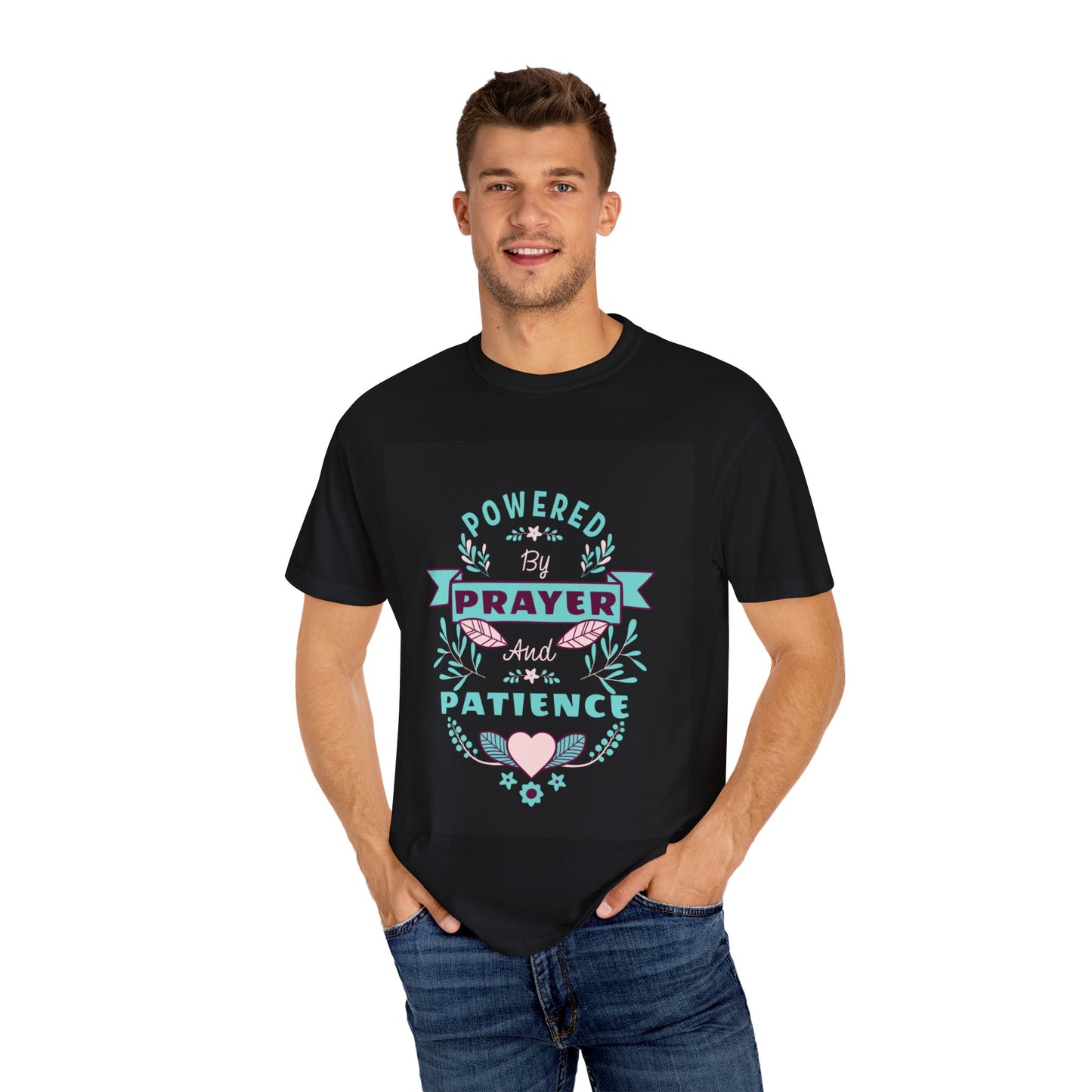 Powered by Prayer and Patience Unisex T-Shirt - Inspirational Garment-Dyed Tee