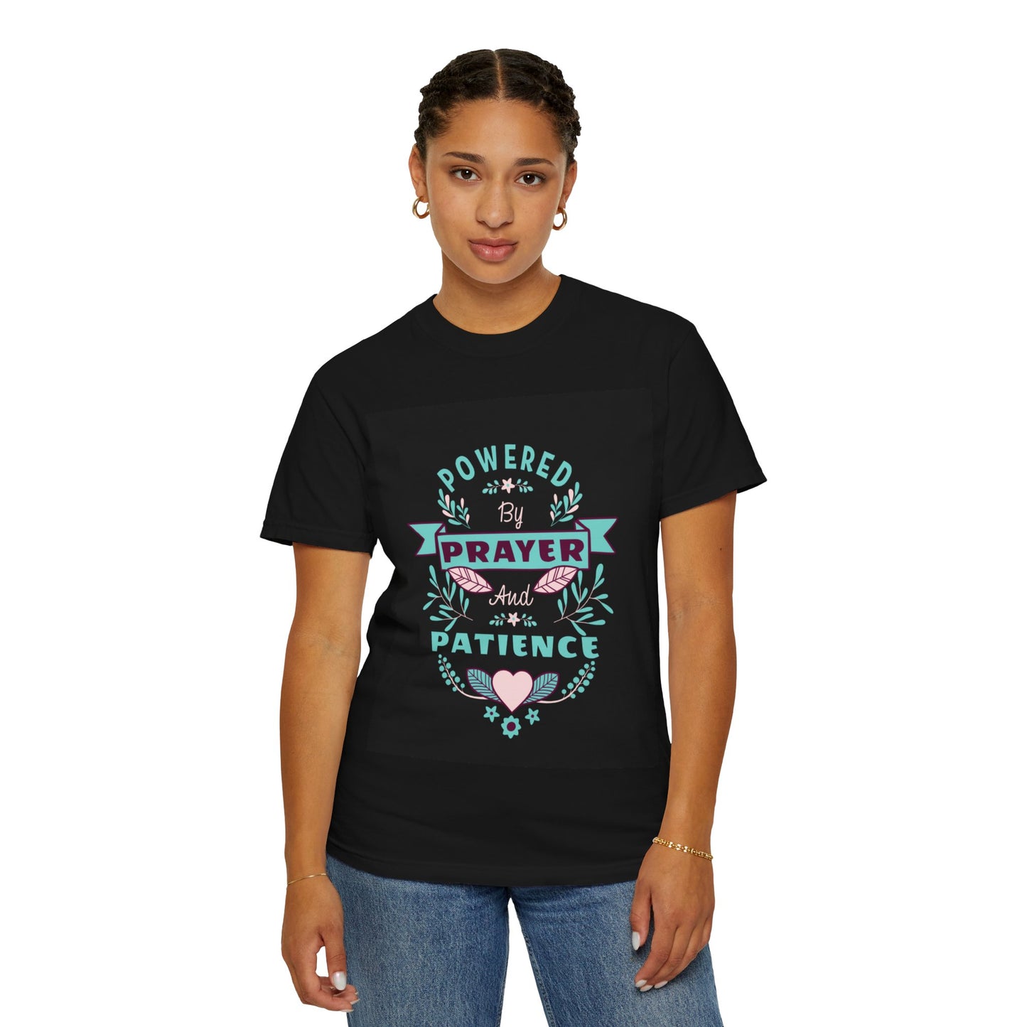 Powered by Prayer and Patience Unisex T-Shirt - Inspirational Garment-Dyed Tee