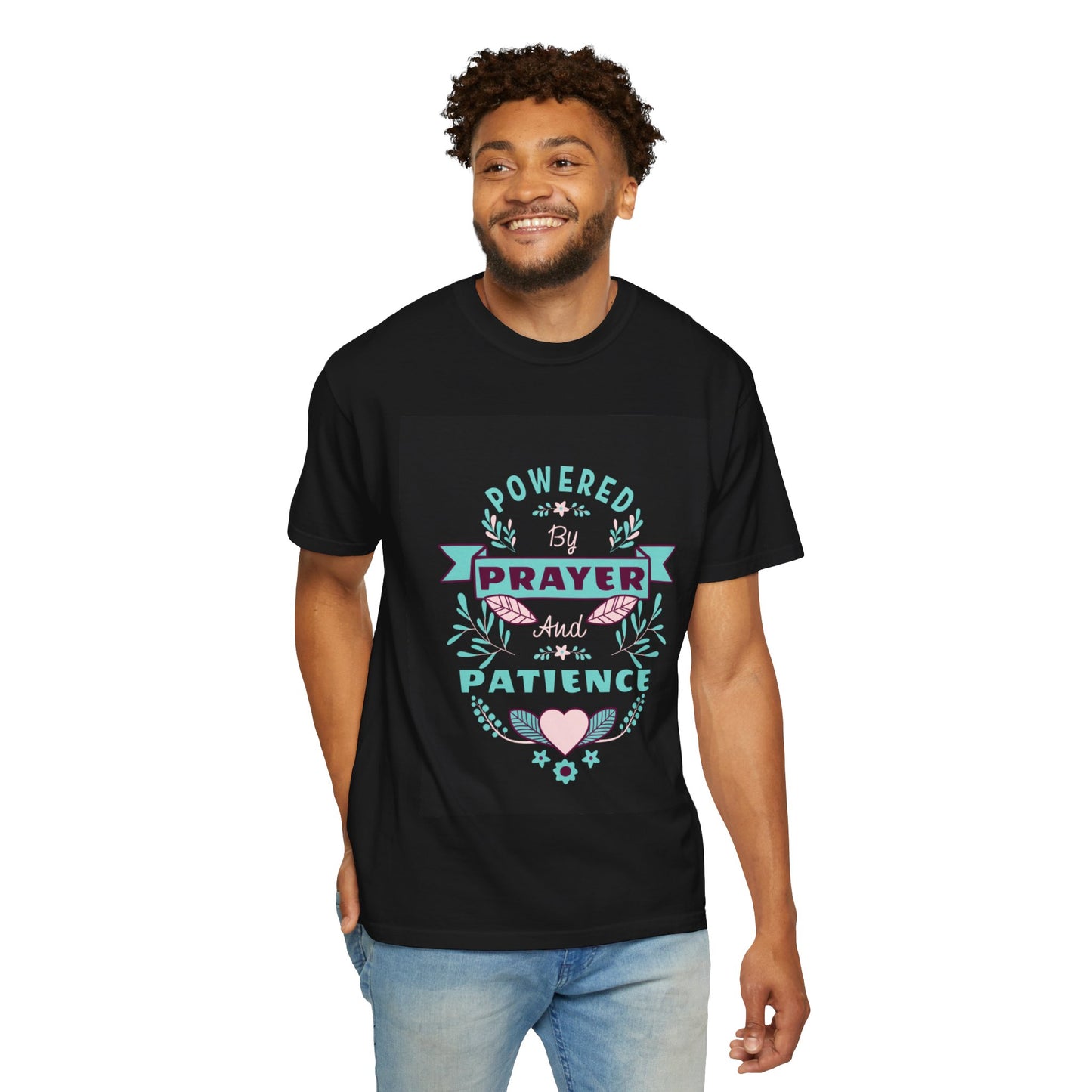 Powered by Prayer and Patience Unisex T-Shirt - Inspirational Garment-Dyed Tee