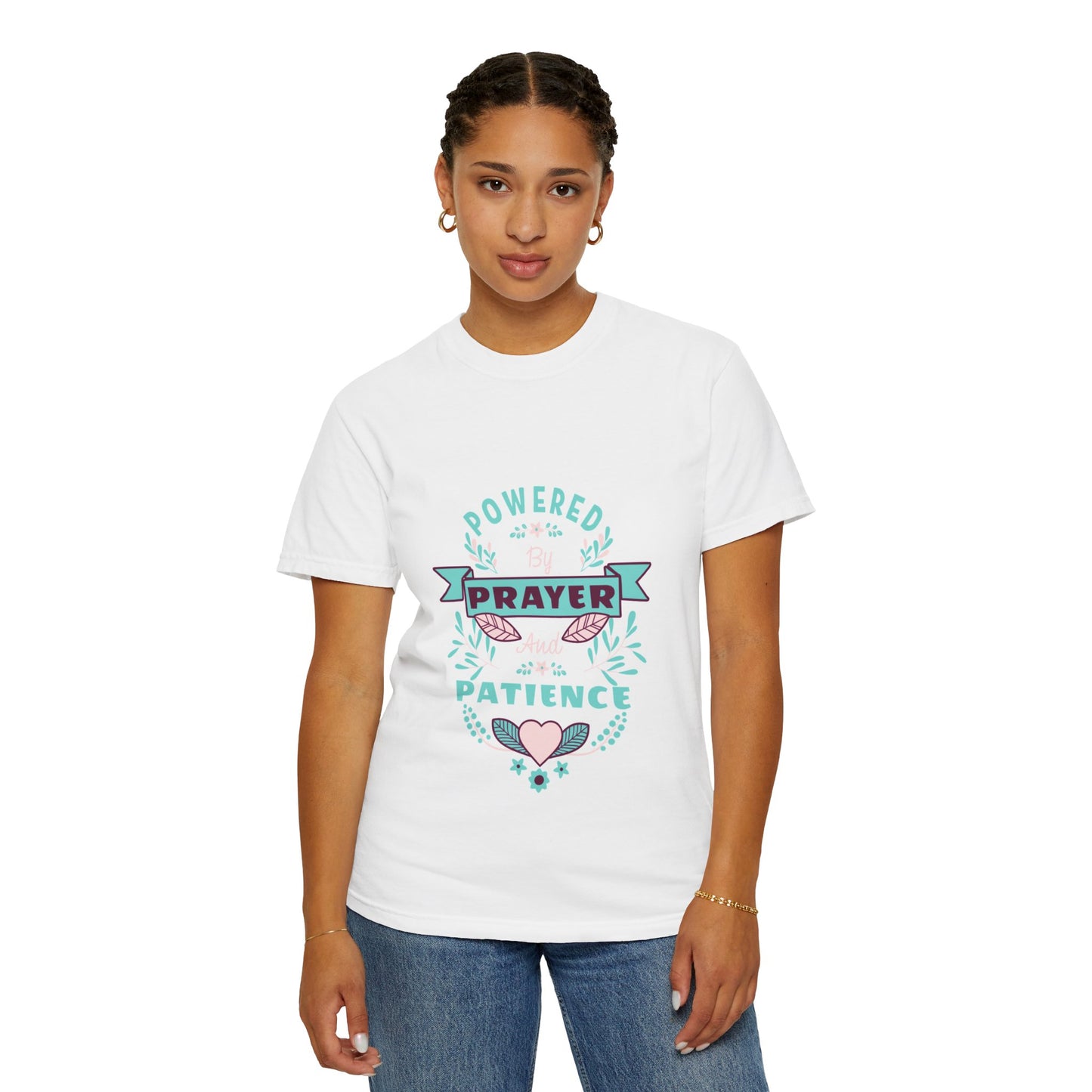 Powered by Prayer and Patience Unisex T-Shirt - Inspirational Garment-Dyed Tee