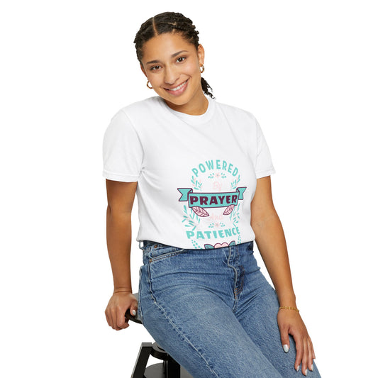 Powered by Prayer and Patience Unisex T-Shirt - Inspirational Garment-Dyed Tee