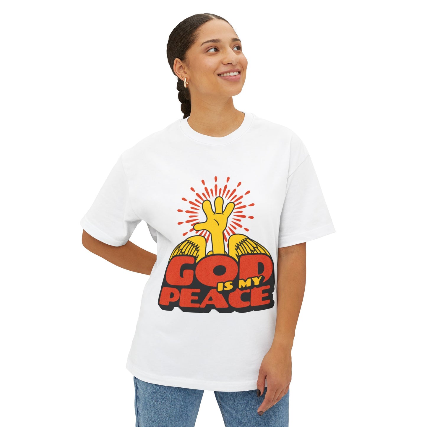 Oversized Tee - 'God is My Peace' Religious Shirt