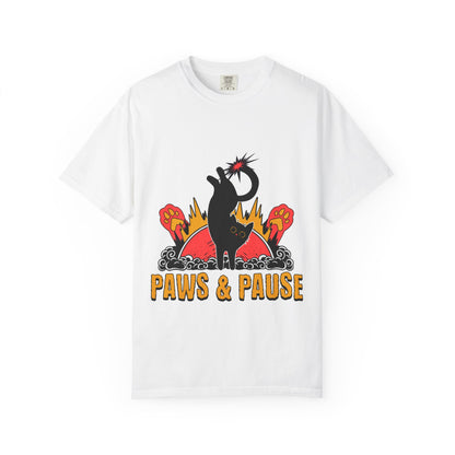 Paws & Pause Unisex Garment-Dyed T-Shirt - Fun Cat Design for Animal Lovers