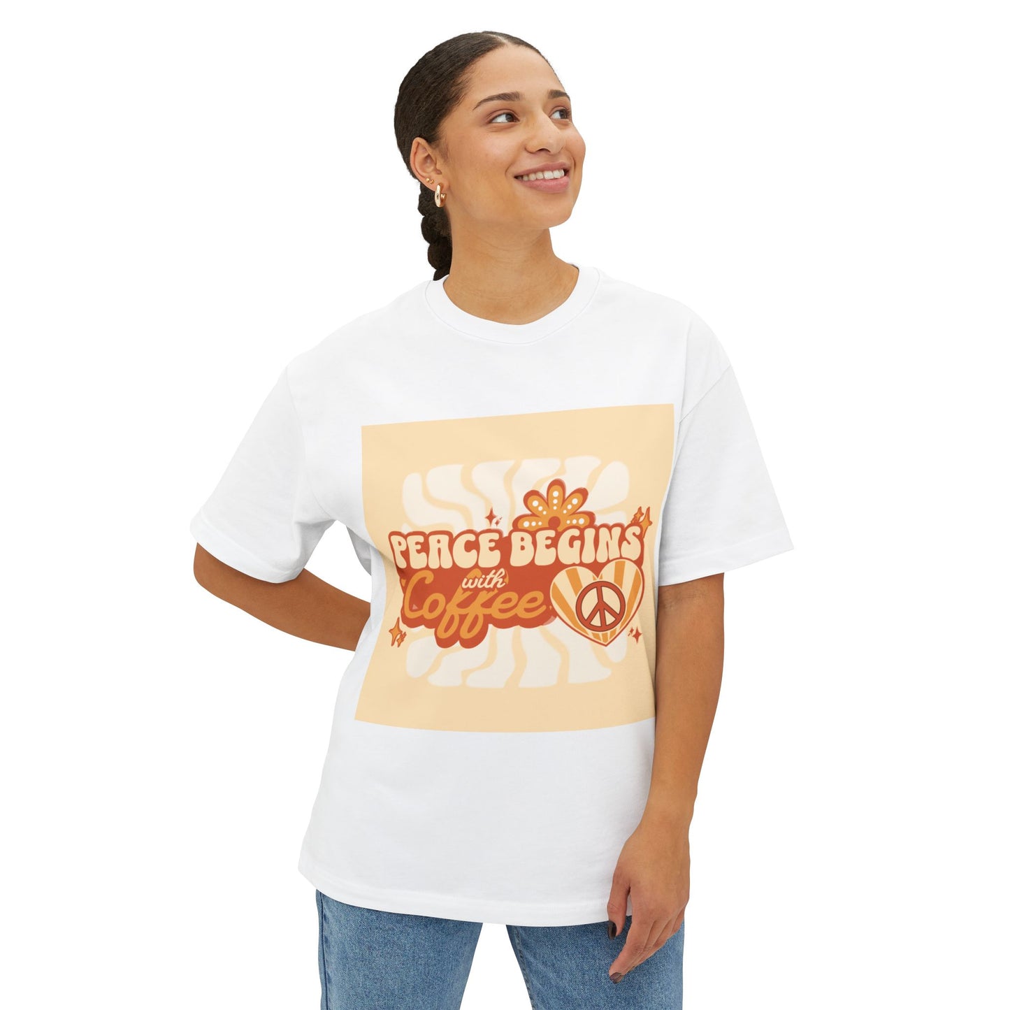 Oversized Tee - Peace Begins with Coffee