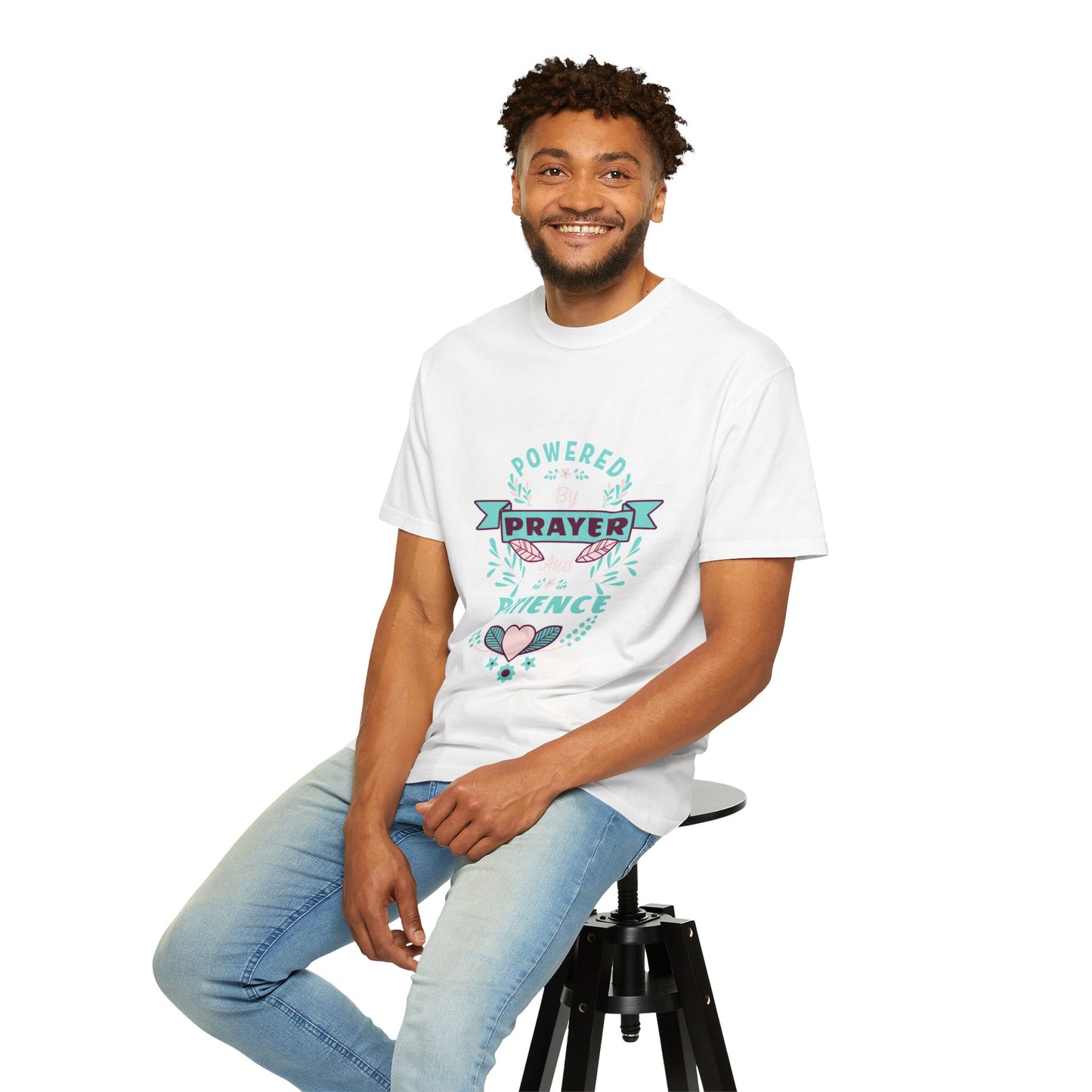 Powered by Prayer and Patience Unisex T-Shirt - Inspirational Garment-Dyed Tee
